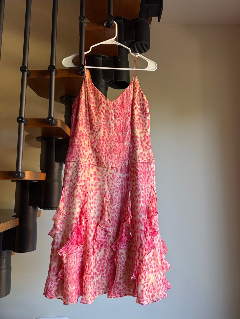 Vintage y2k silk ruffle Kay Unger pink cheeta dress with matching scarf - Picture 5 of 6